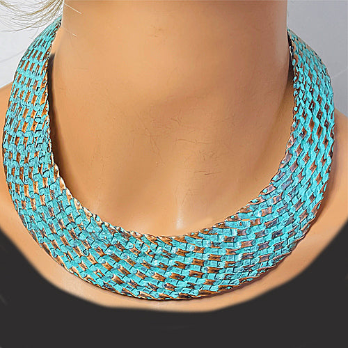 Turquoise  Copper Woven CHOKER