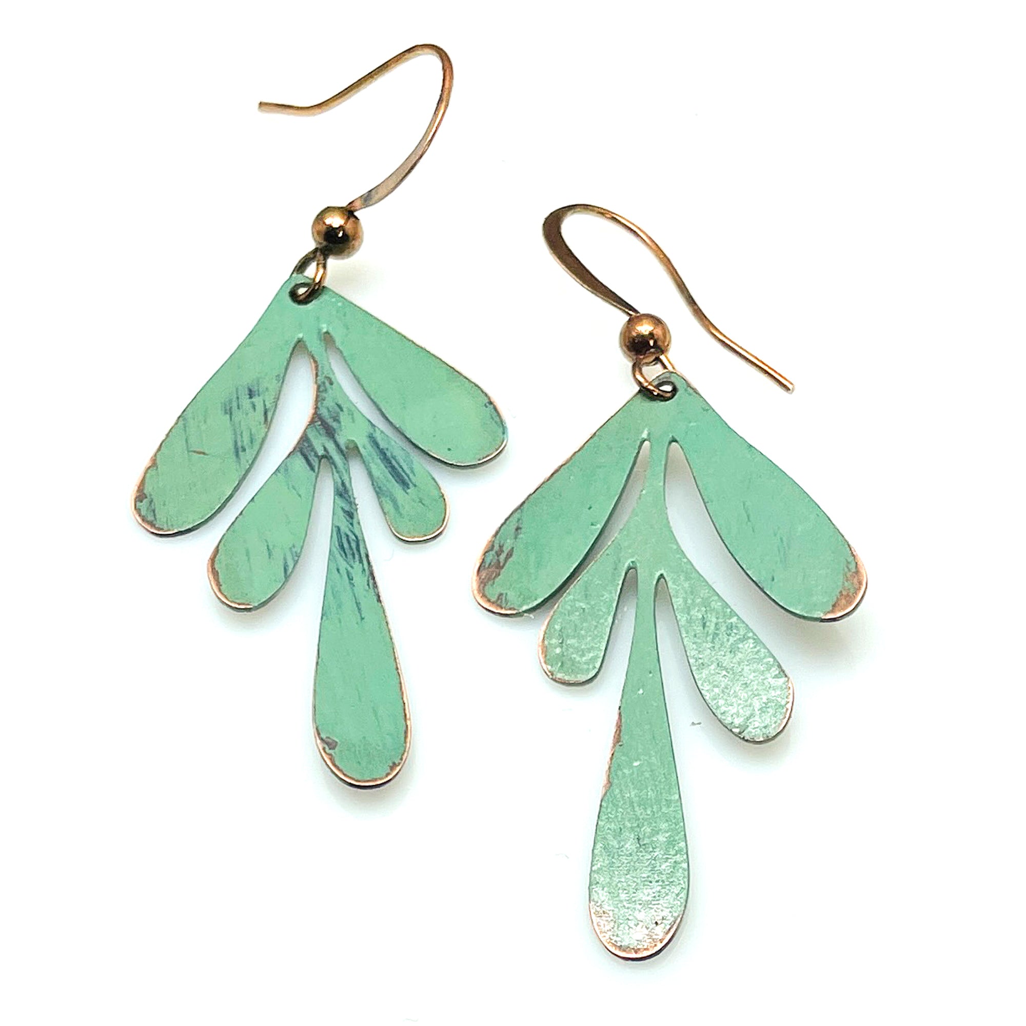 SAGE GREEN COPPER LEAFE EARRINGS