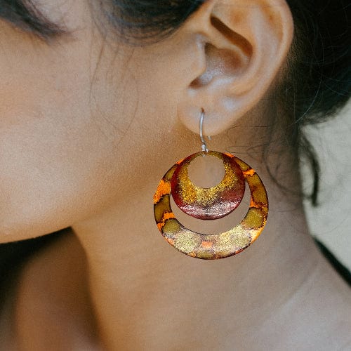 Enamel Paint orange & Burgundy Earrings