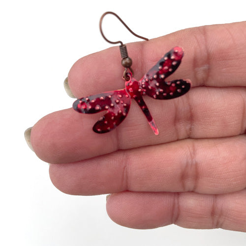 Red Dragonfly Copper Earrings