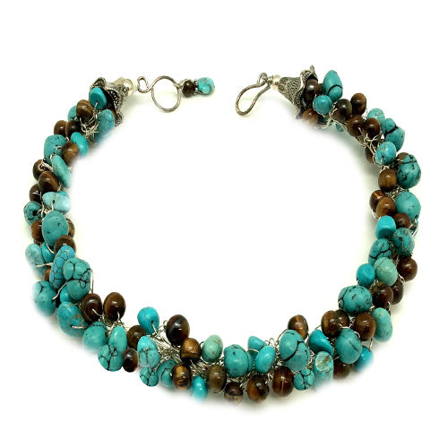 Turquoise & Tiger eyes Gemstones Necklace - Nurit Niskala