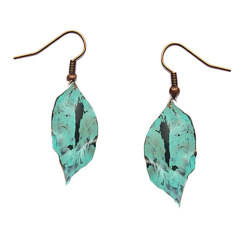 Smooth TURQUOISE leaf COPPER EARRINGS