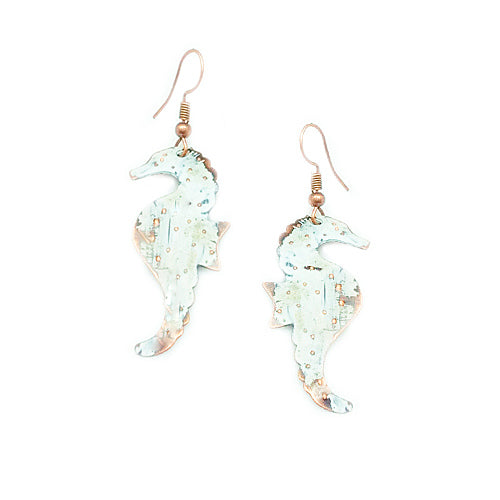Small Seahorse Patina Copper Earrings