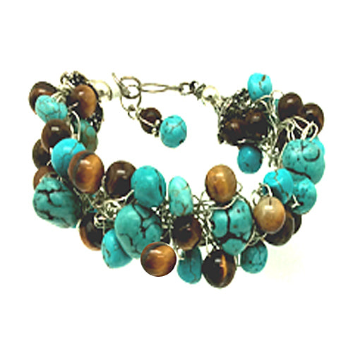 Turquoise & Tiger eyes Gemstones Necklace - Nurit Niskala