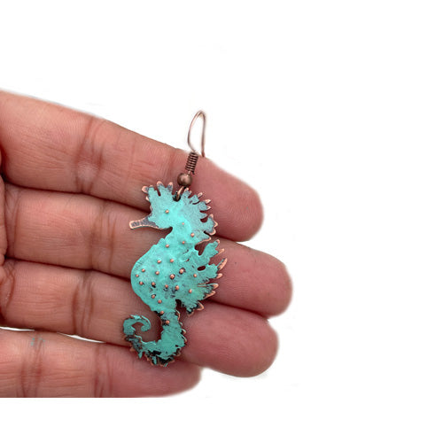Seahorse Coral or Turquoise Copper Earrings
