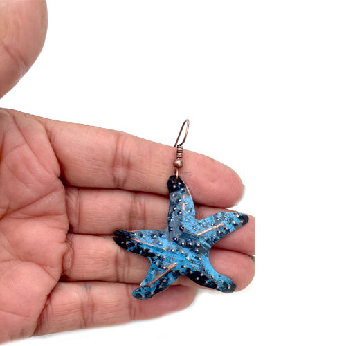 Blue Starfish Copper Earrings