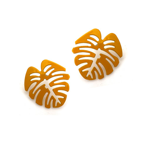 Yellow /Green Monstera Leaf Earrings