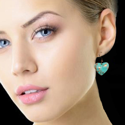 TURQUOISE LITTLE HEART COPPER EARRINGS