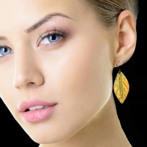 Yellow Leaf Copper Earrings