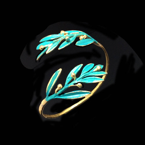 Turquoise Patina Leaf Cuff + Ring