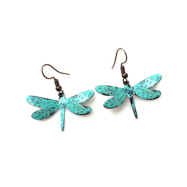 Turquoise Dragonfly Copper Earrings