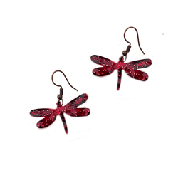 Red Dragonfly Copper Earrings