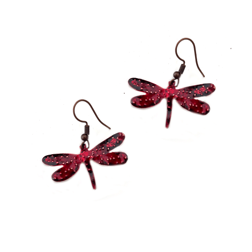 Red Dragonfly Copper Earrings