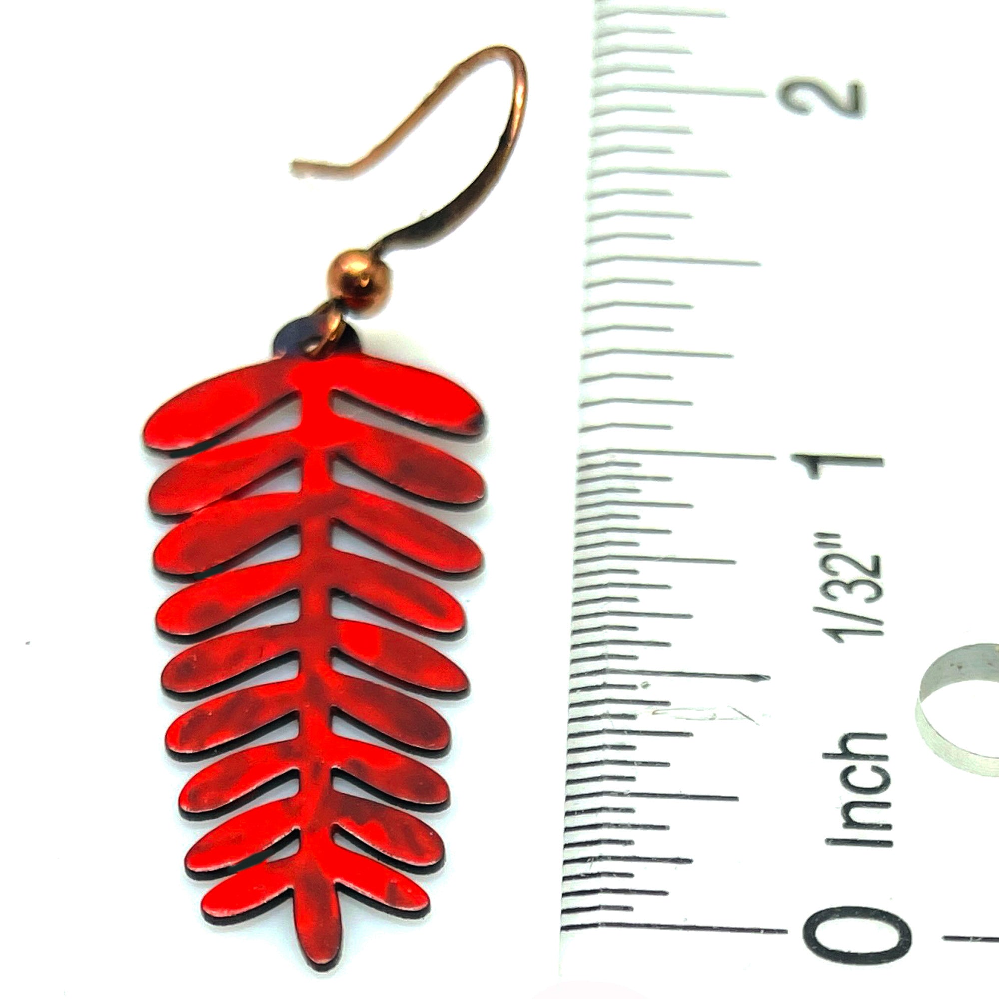 RED ENAMEL COPPER LEAF EARRINGS