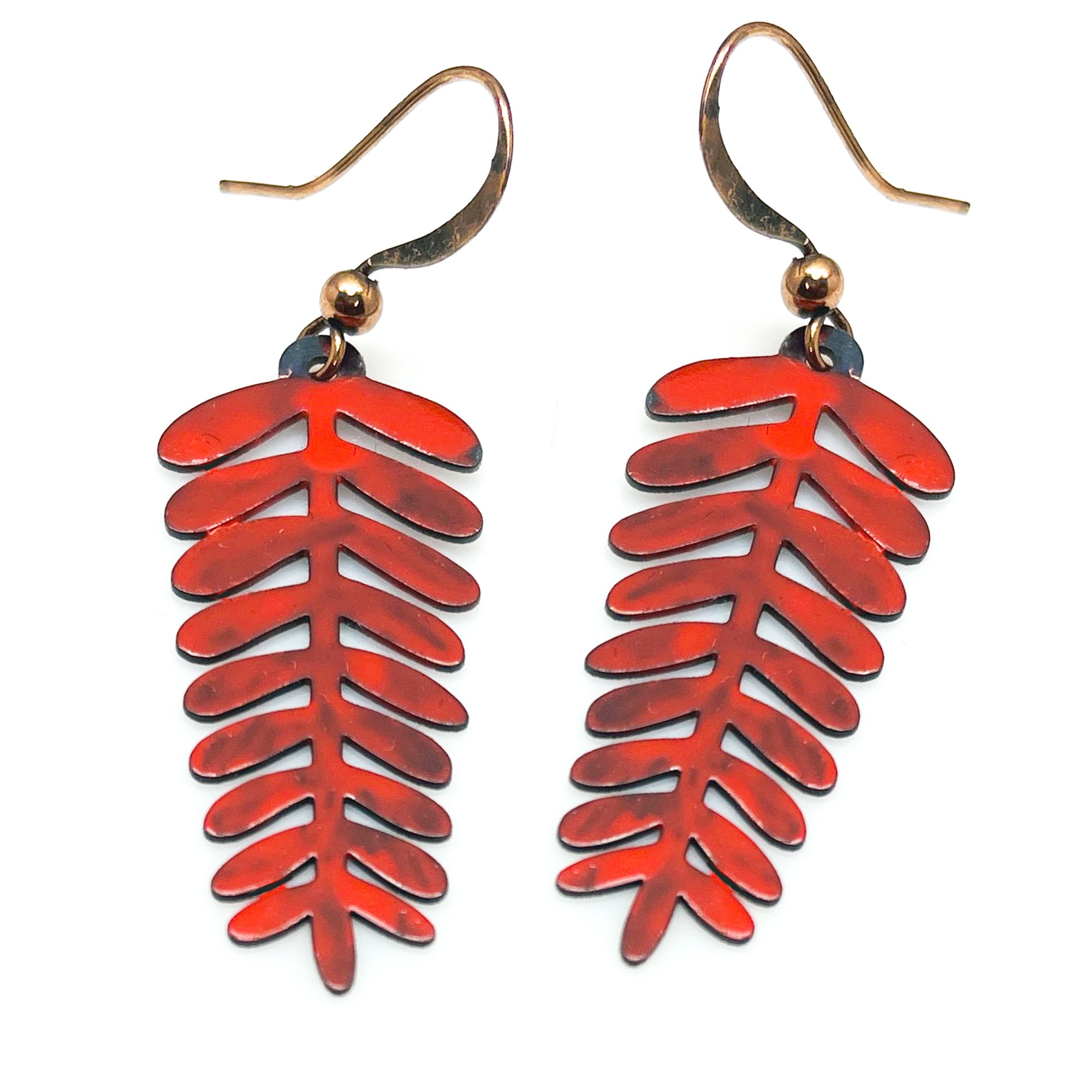 RED or Yellow ENAMEL COPPER LEAF EARRINGS