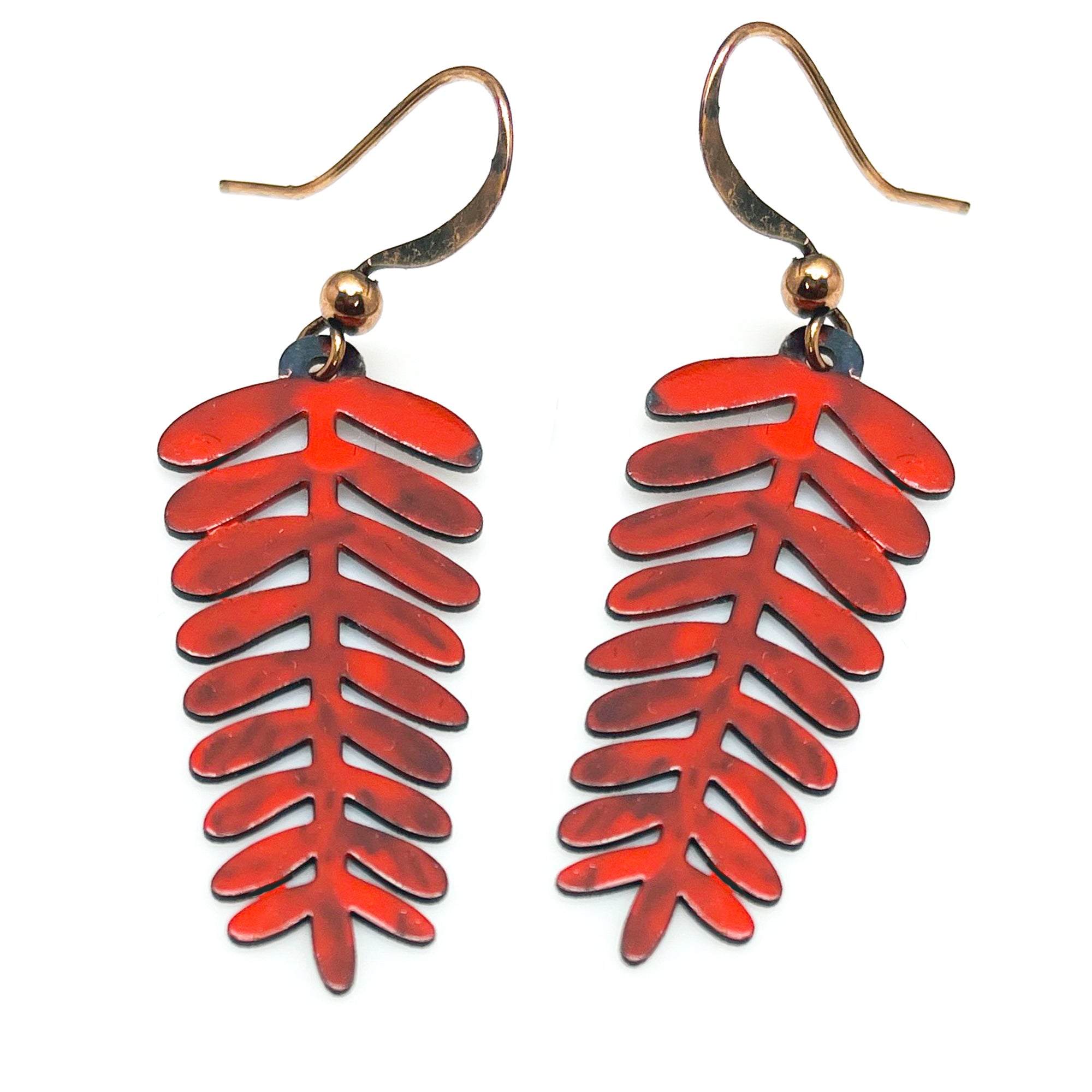 RED ENAMEL COPPER LEAF EARRINGS