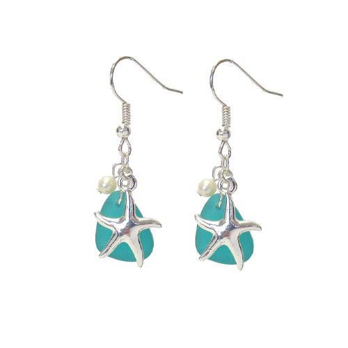 Starfish Blue Seaglass Earrings*
