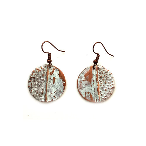 White Circle Patina Earrings