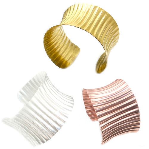 Corrugated Silver/Copper/Gold Cuff Bracelets
